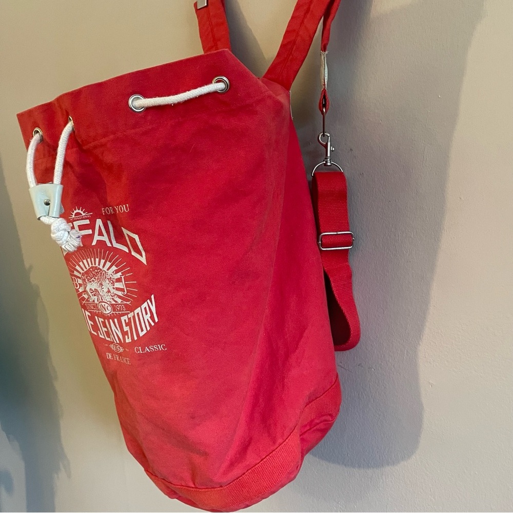 Buffalo David Bitton “Blue Jean Story” Red Canvas Backpack – Y2K Vintage EUC - Picture 7 of 16